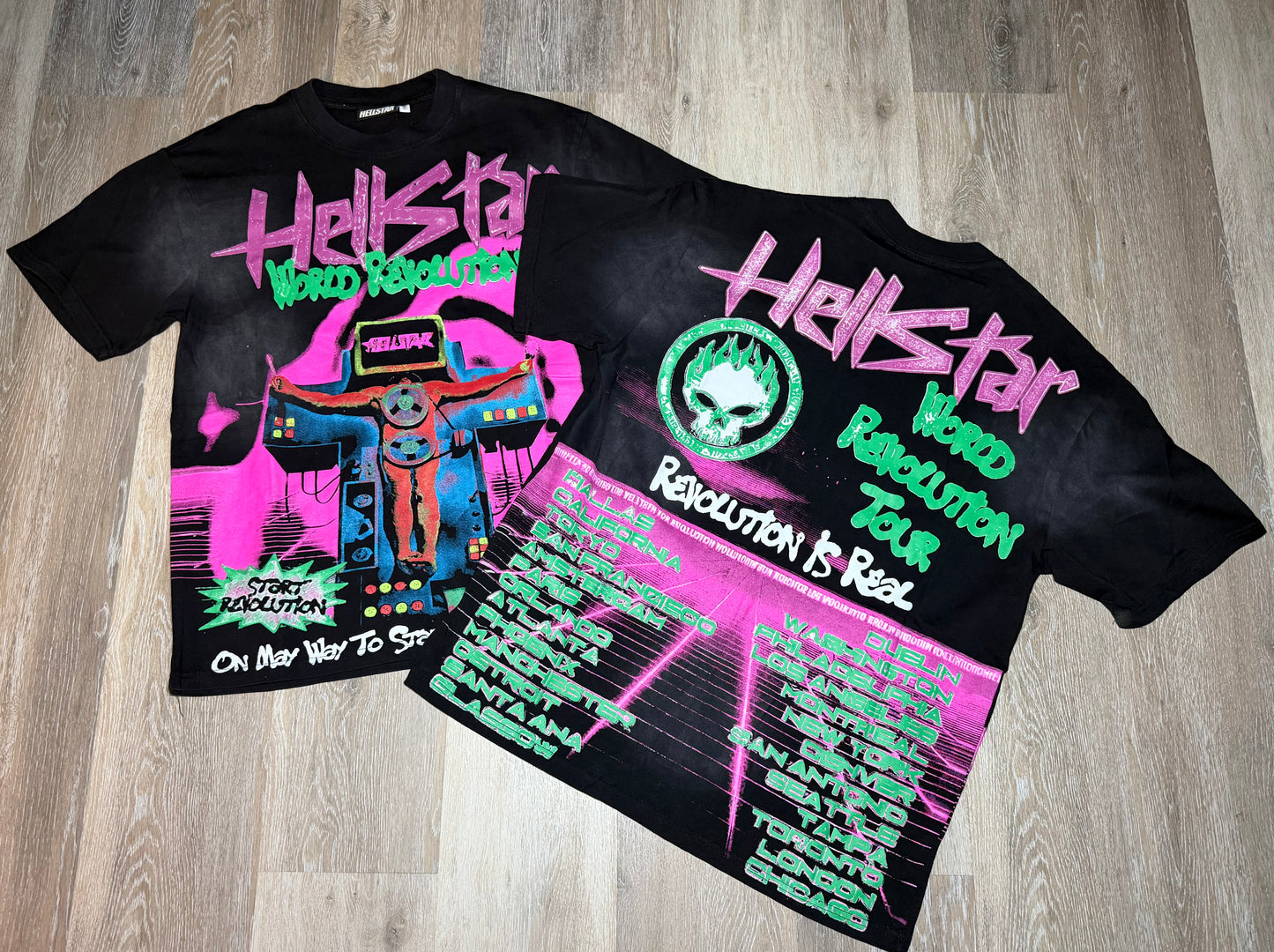 Black Radio Man Pink/Green Graphic T-Shirt