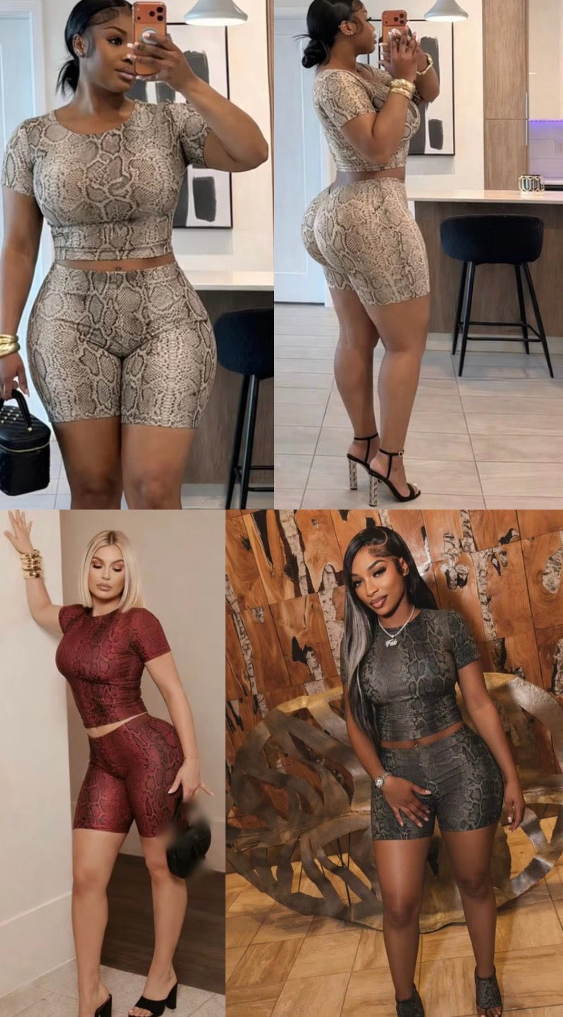 Snake Print Biker Short Set