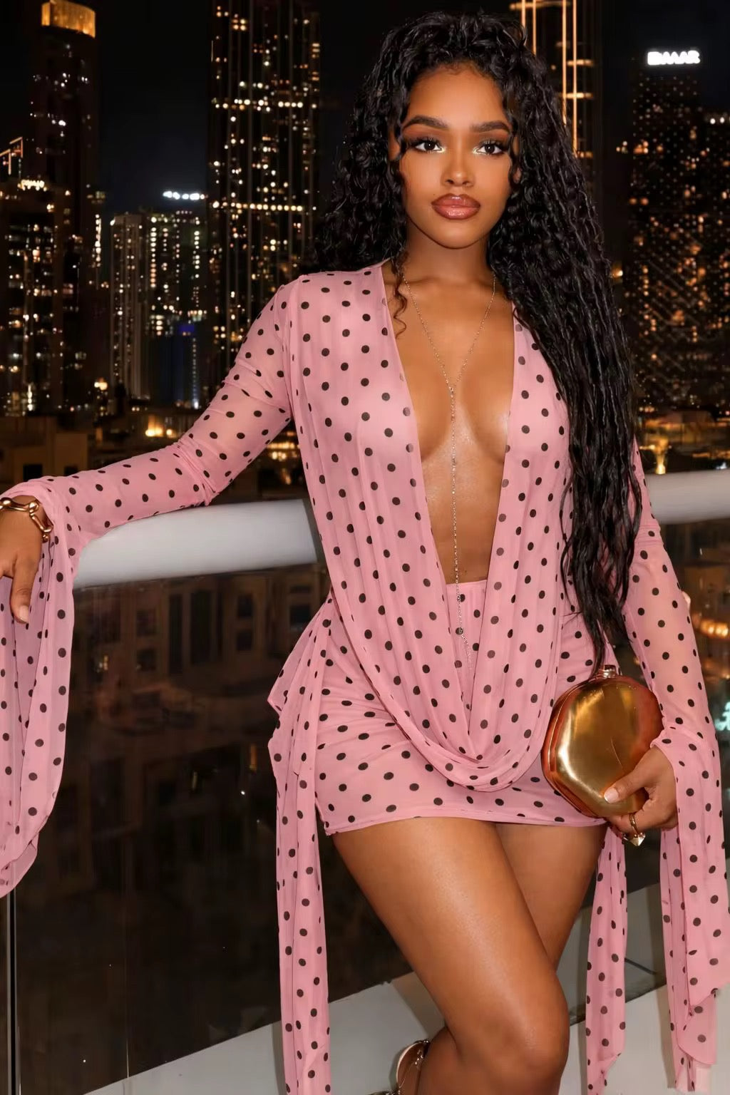 Bell Sleeve Chiffon Dress