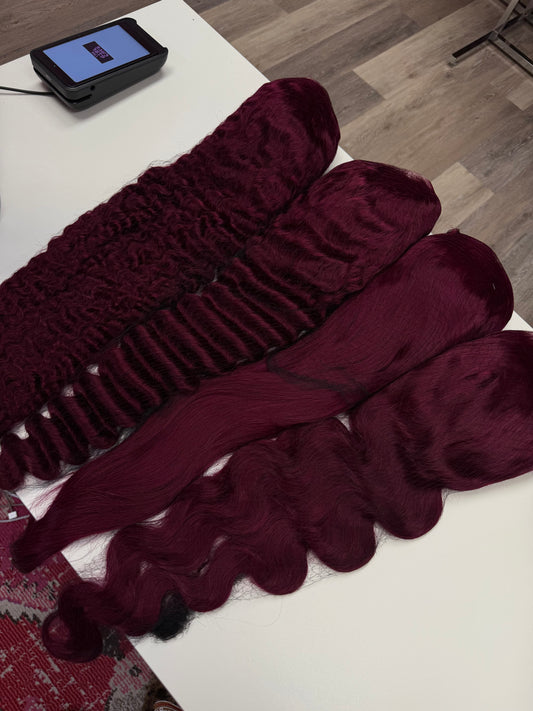 Burgundy 13x6 Transparent Virgin Wigs 210% Density