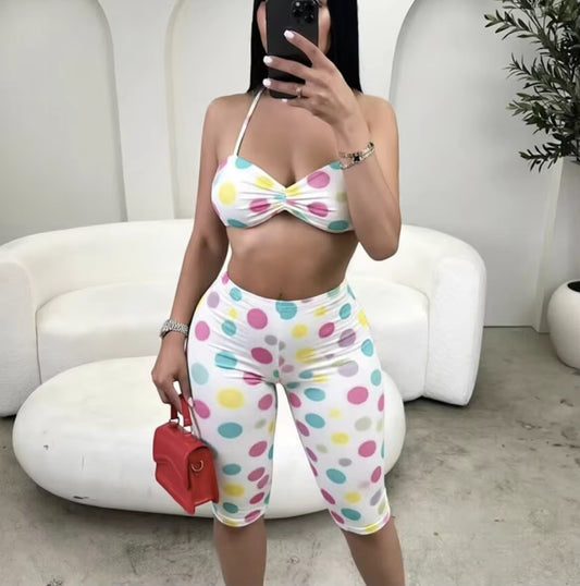 White Colorful Capri Bra Set