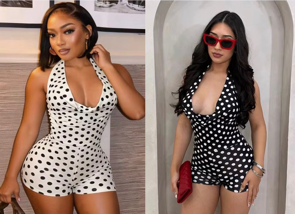 Polka Dot Cowl Neck Romper