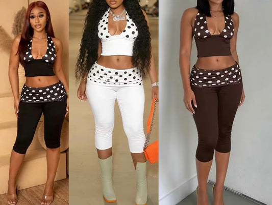 Polka Dot Halter Capri Set