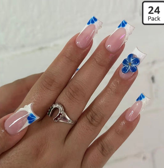 Casa Blue French Press On Nails