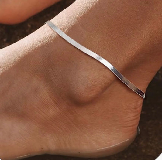 Silver Herrringbone Anklet
