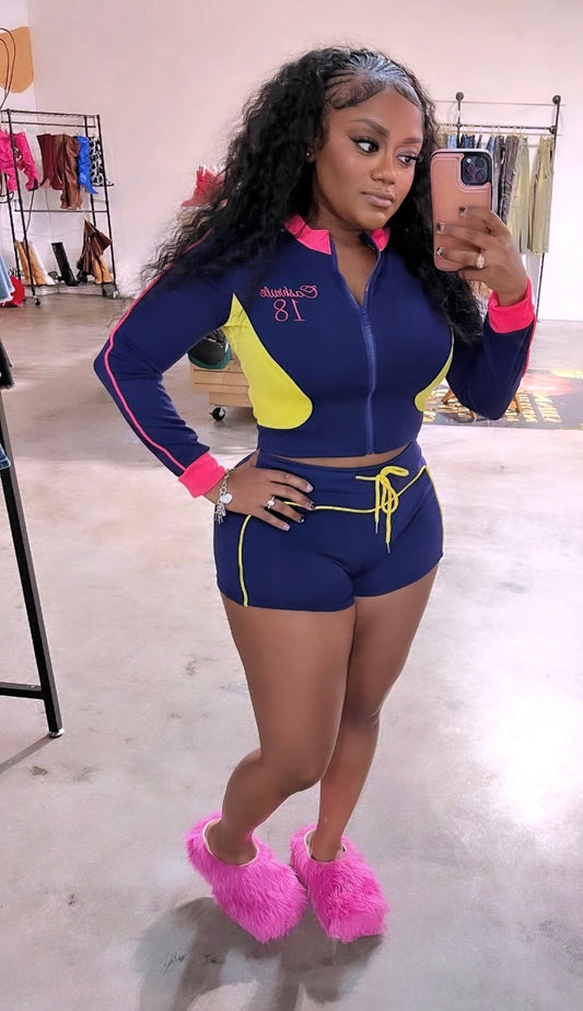 Blue Colorblock Short Set