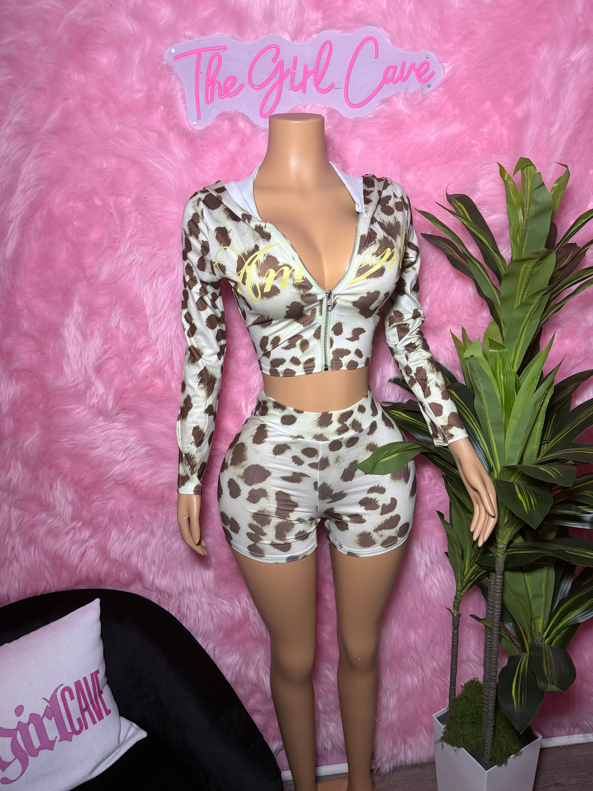 Cheetah Zip Short Set