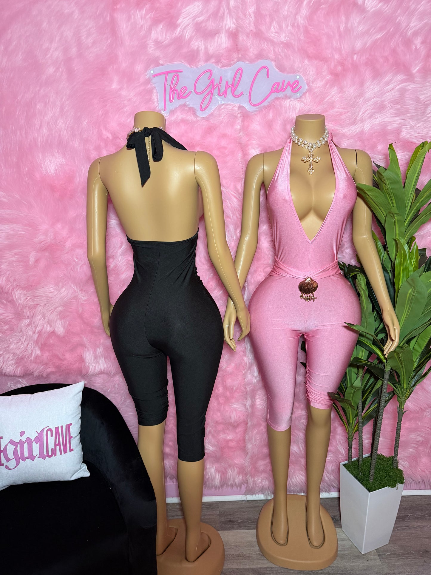 Gold Shell Detail V Neck Capri Jumpsuits