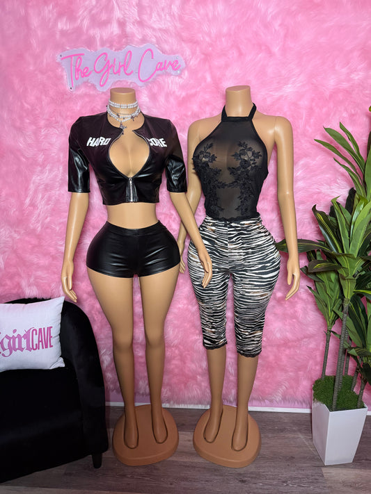 Black Leather Short Set/ Zebra Capri Set