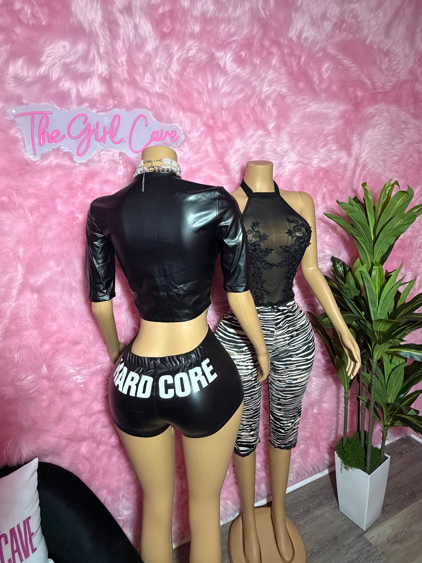Black Leather Short Set/ Zebra Capri Set