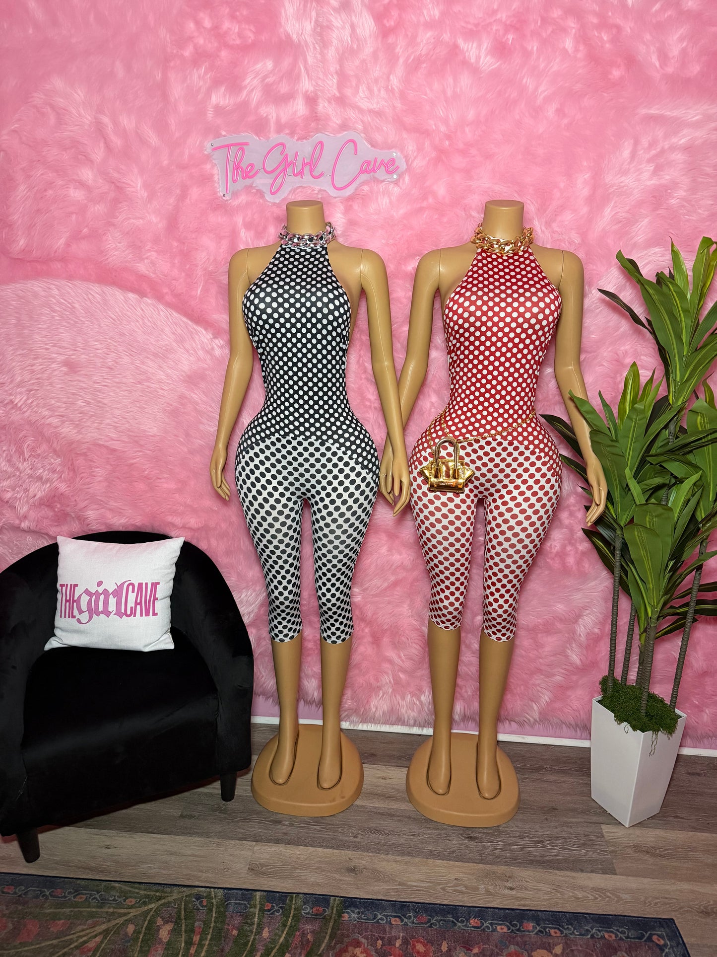 Full Front Colorblock Polka Dot Jumpsuit