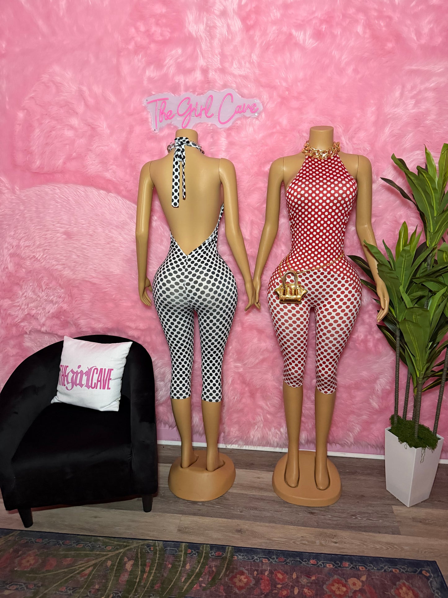 Full Front Colorblock Polka Dot Jumpsuit