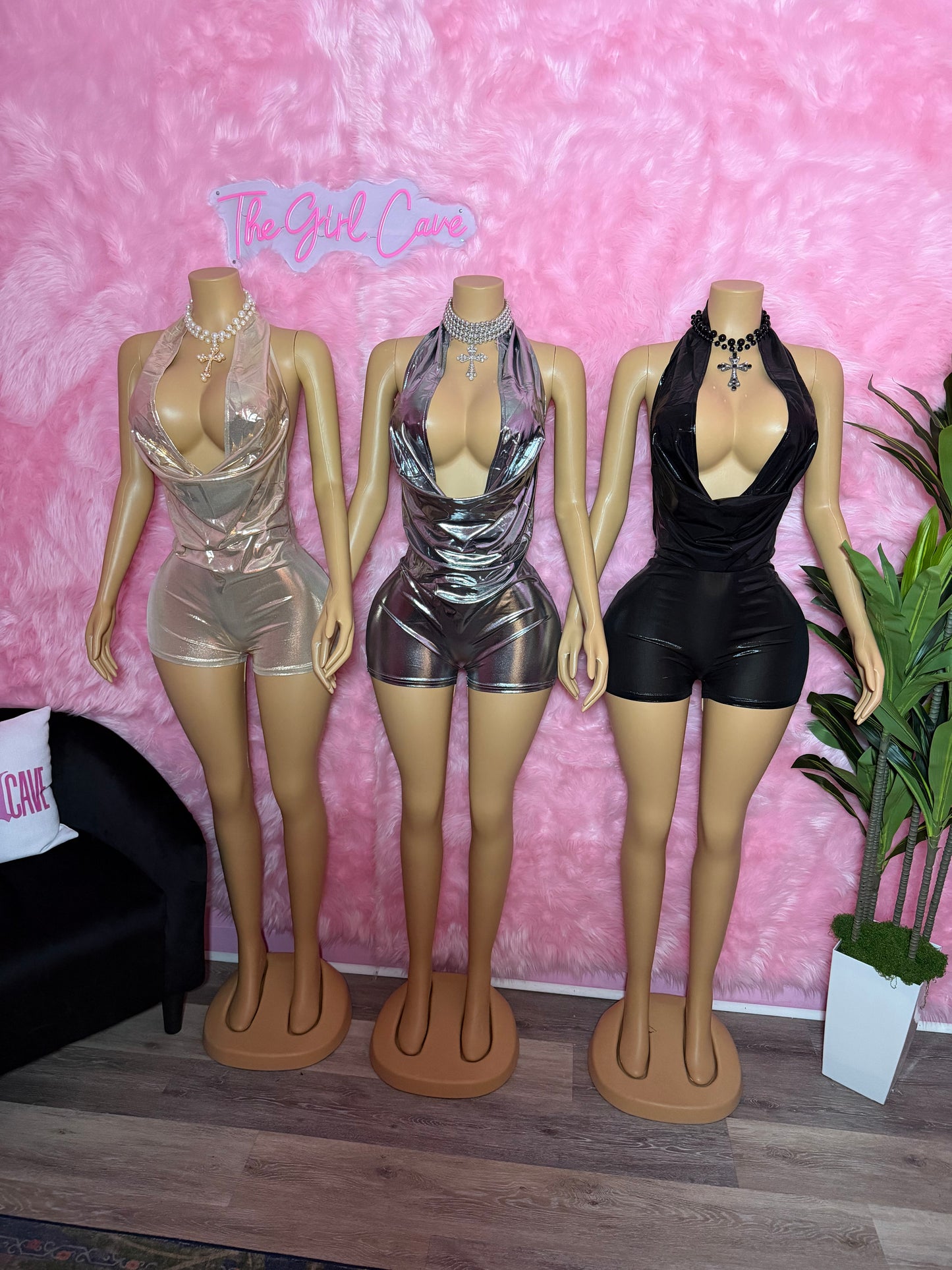 Metalic Cowl Neck Romper