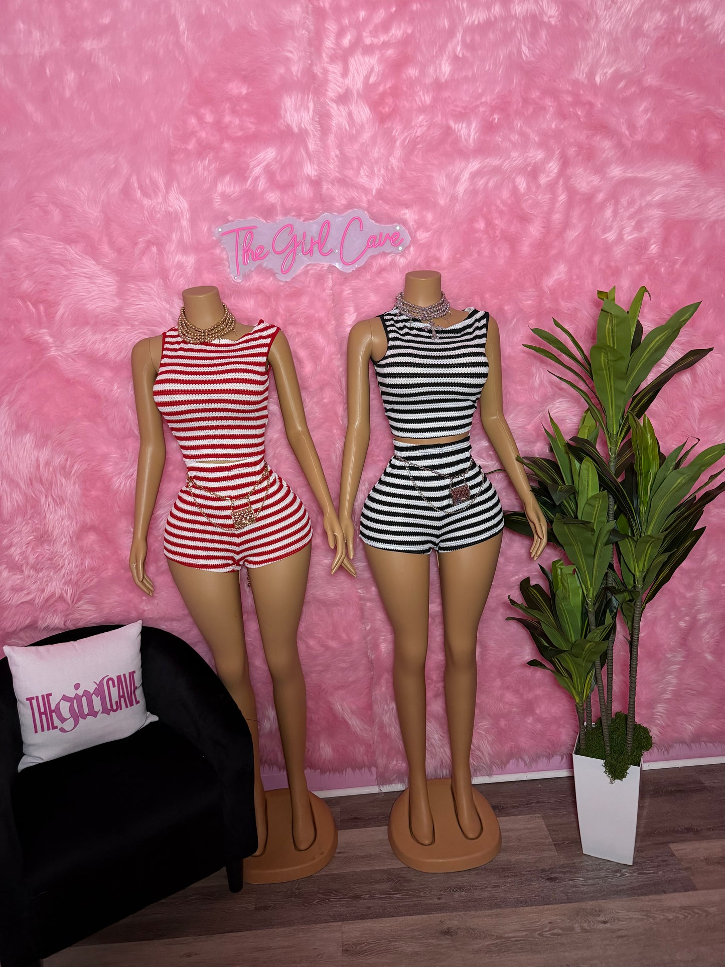 Stripe Off Shoulder Short Set