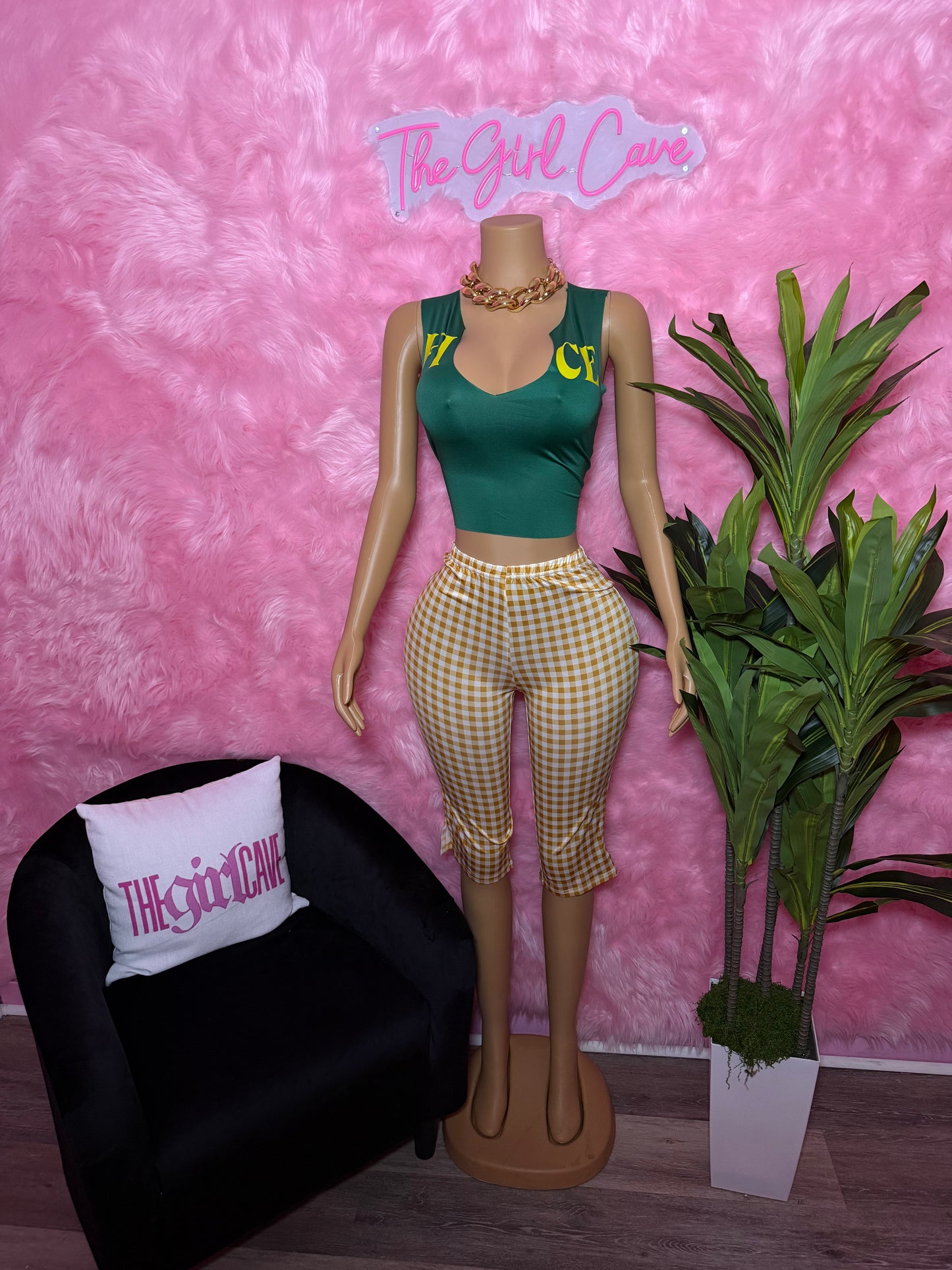Yellow Check Capri Set