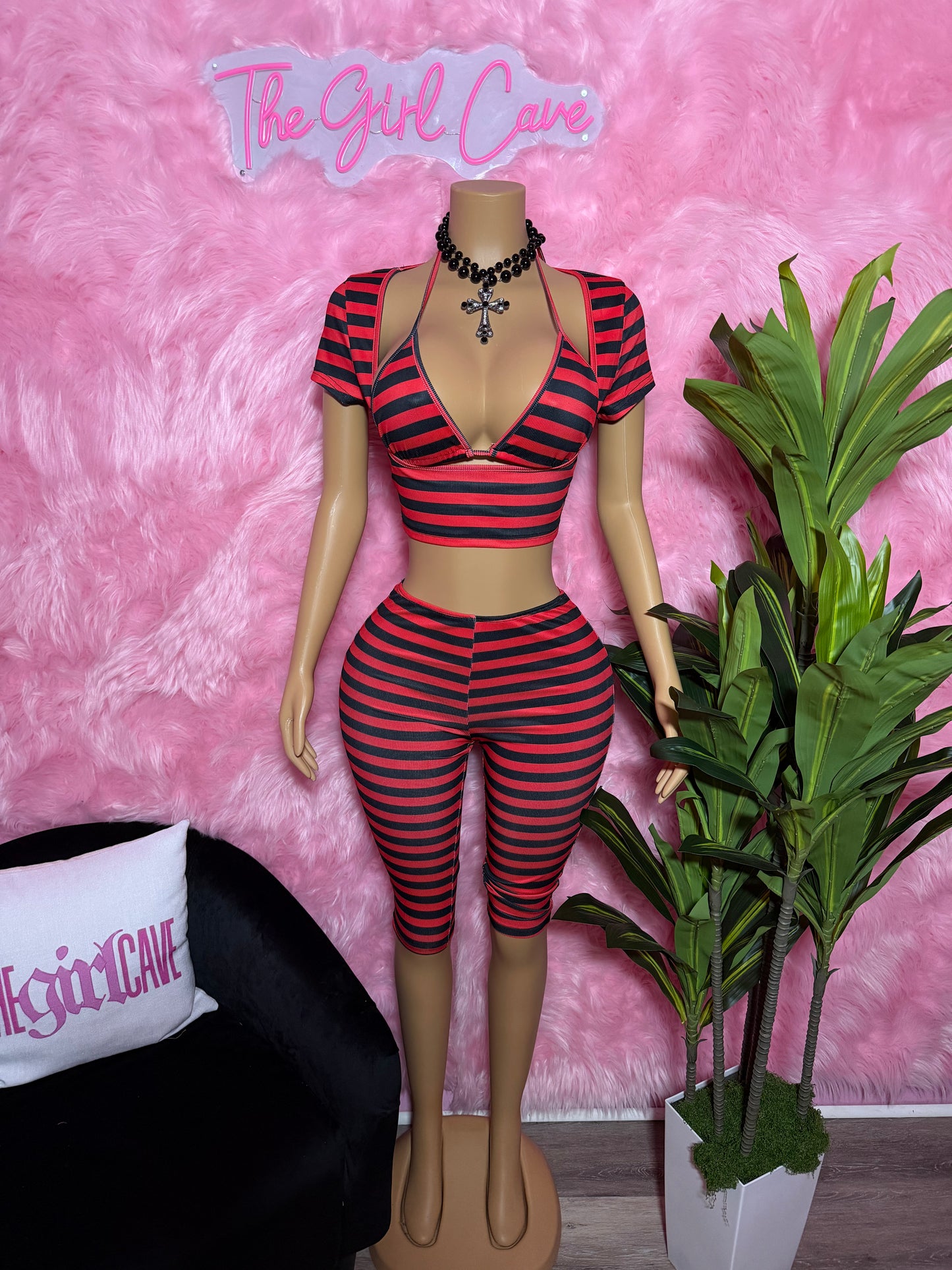 Red Stripe 3 Piece Capri Set