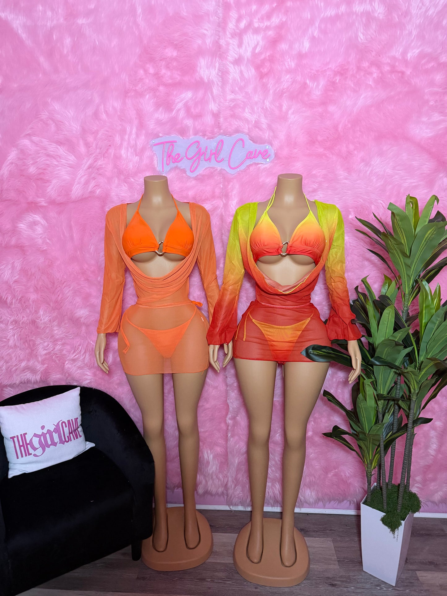 Bikini W/ Cowl Neck Mesh Dress