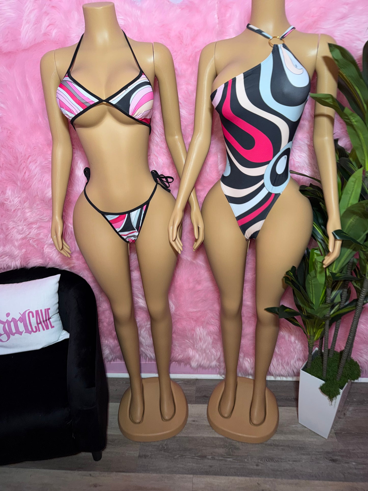 Pink Swirl Swim Suits W/ Headbands