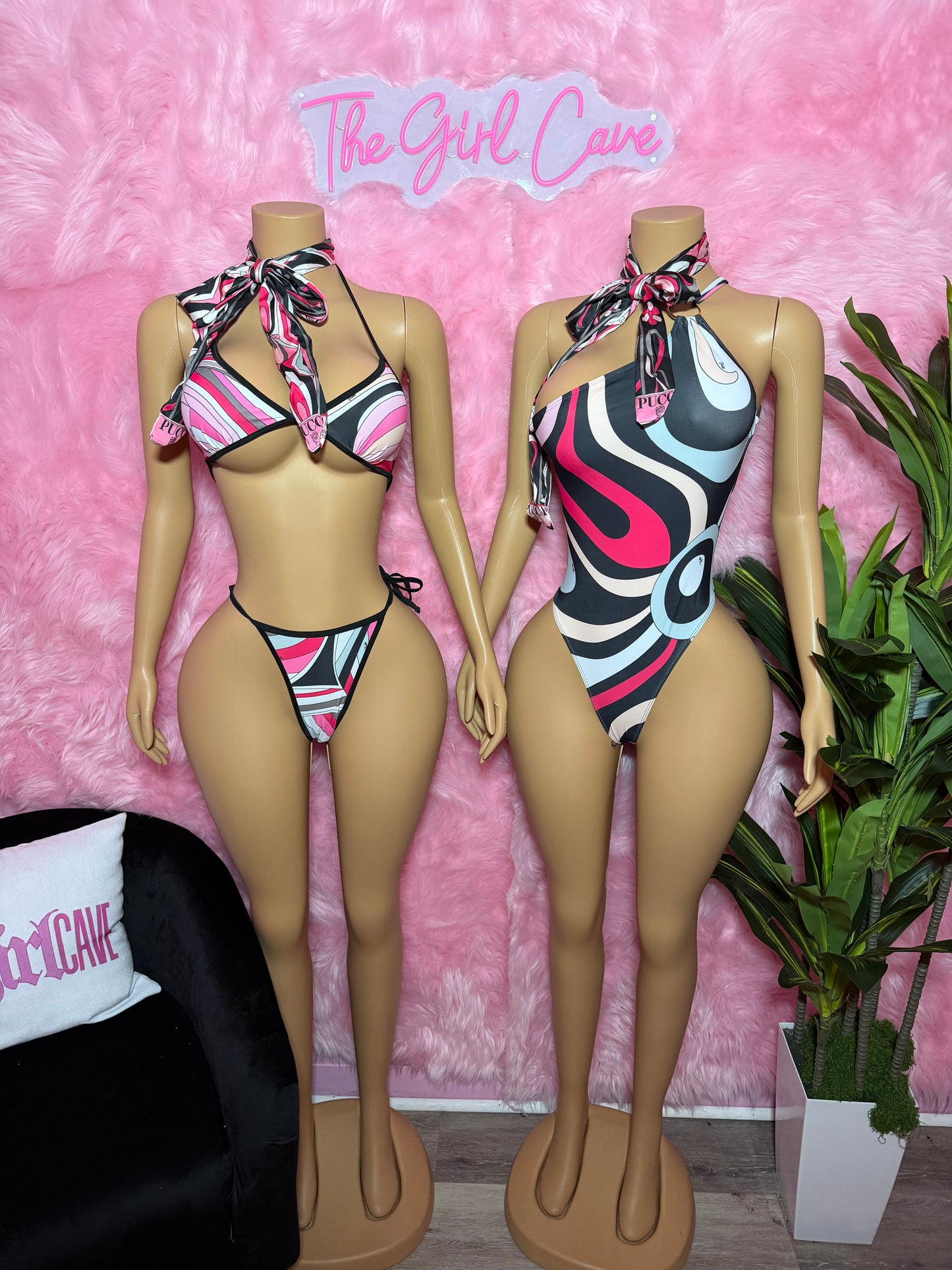 Pink Swirl Swim Suits W/ Headbands