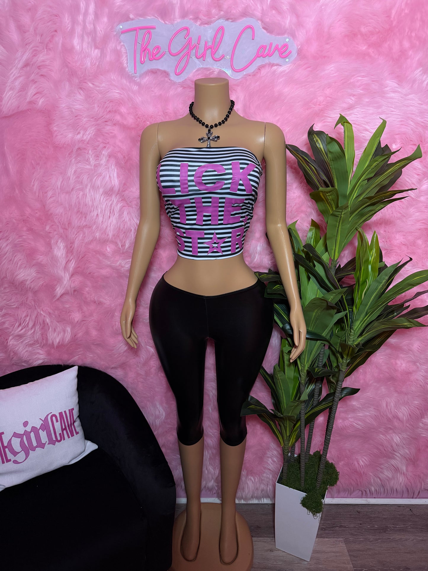 Stripe Leather Capri Set